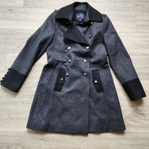 Nautica Gray Black Wool Peacoat Jacket Womens Small Military Buttons Coat
